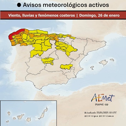 borrasca Herminia pone en alerta a 11 comunidades