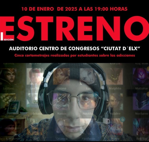 prevención de adicciones, jóvenes y cine, Documóvil Elche, cortometrajes educativos, adicciones en adolescentes, prevención drogas, adicción al juego, adicción videojuegos, actividades juveniles Elche, prevención conductas adictivas